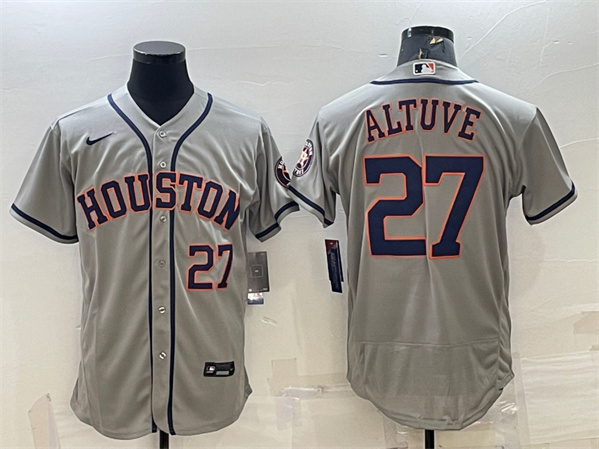 Men's Houston Astros #27 Jose Altuve Grey Flex Base Stitched Baseball Jersey